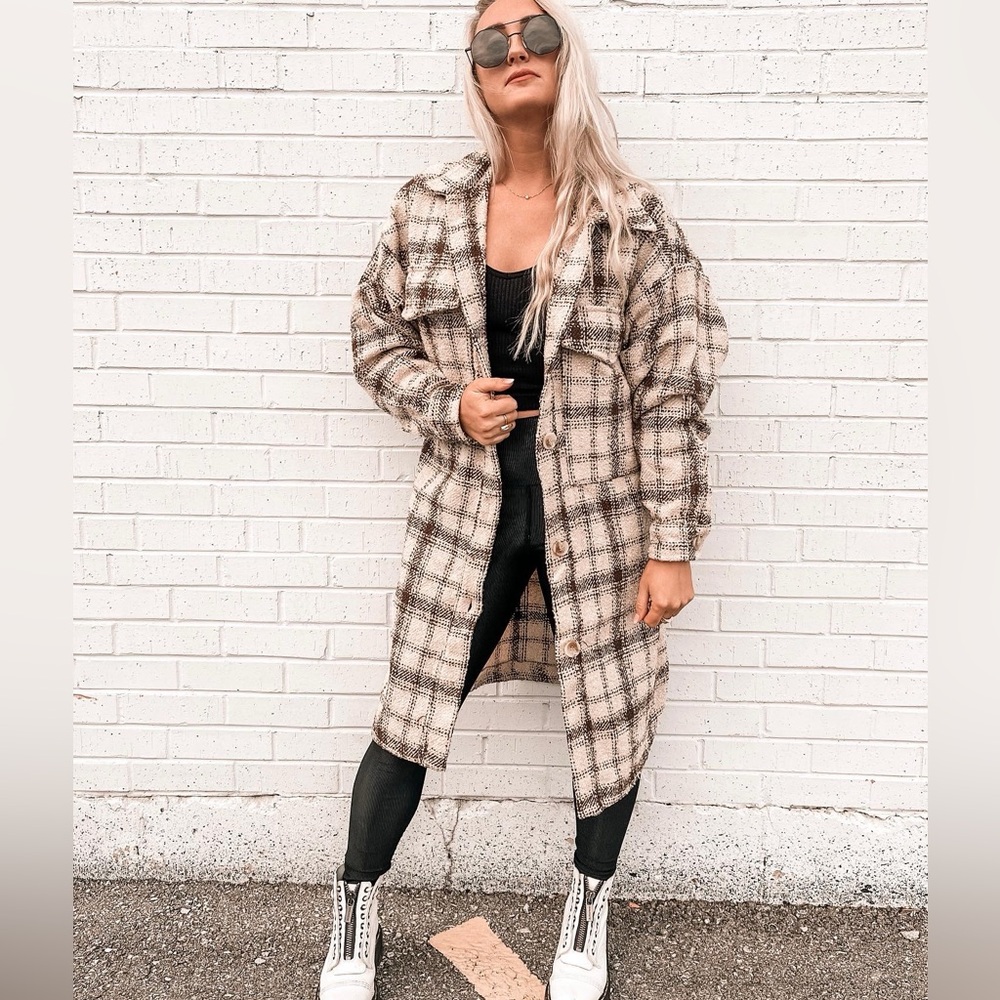 Plaid Cream & Brown Longline Shacket